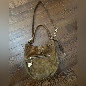Michael Kors Tan Suede Shoulder Bag with Gold Accents